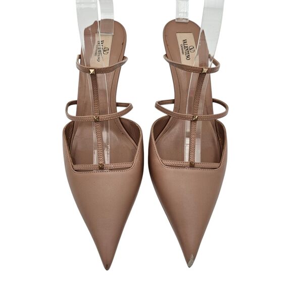 Valentino Garavani Rockstud Wispy Calfskin Mule Size 38.5 US 8.5 Nude Tan - Picture 2 of 10